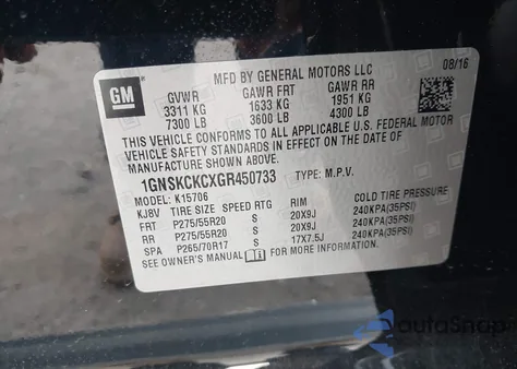 2016 Chevrolet Tahoe Ltz from USA, damaged, VIN 1GNSKCKCXGR450733